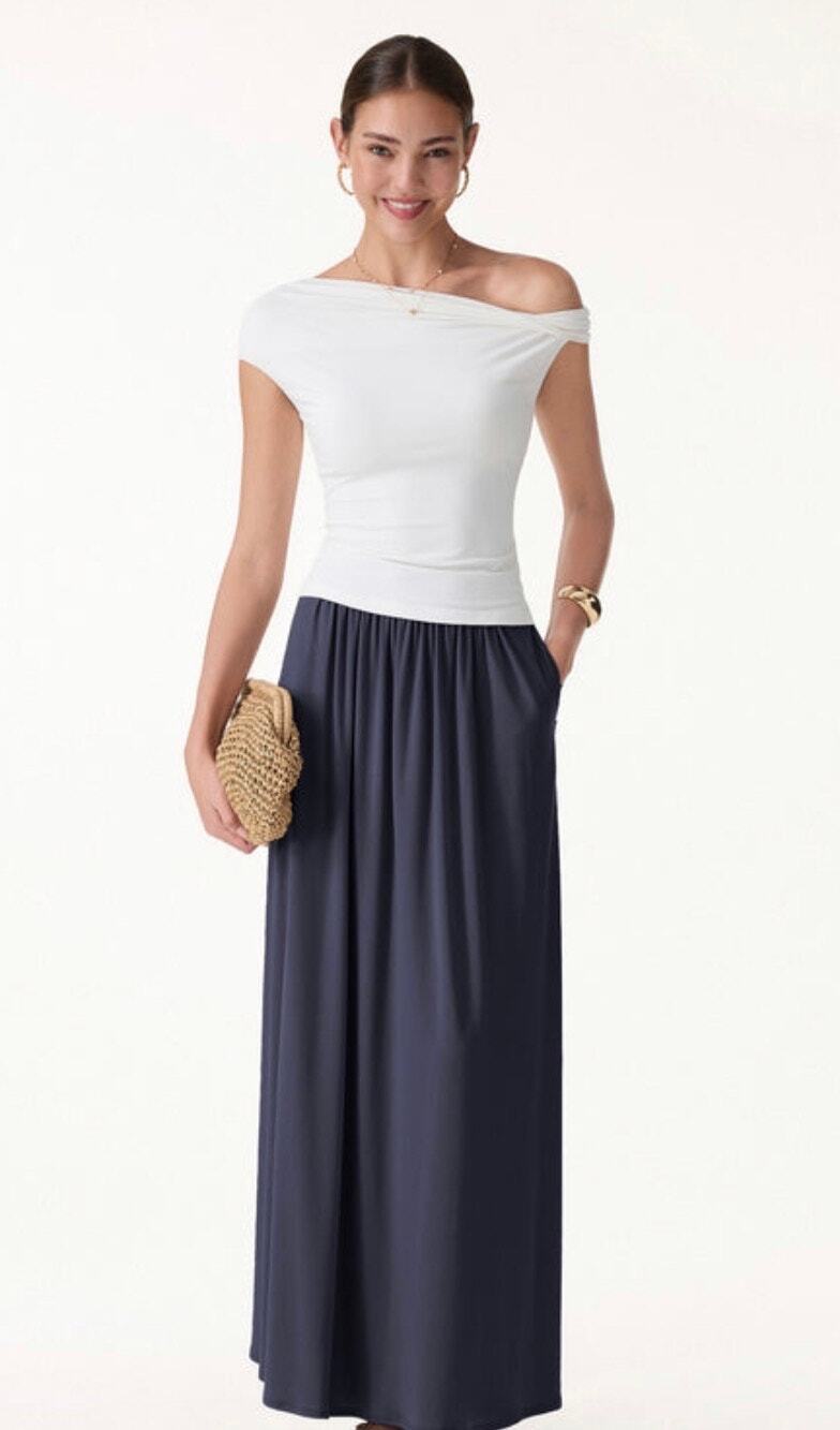 OGL Black Long Skirt Size LP New Ribbed Knit Pull On Maxi Side Slits Activewear